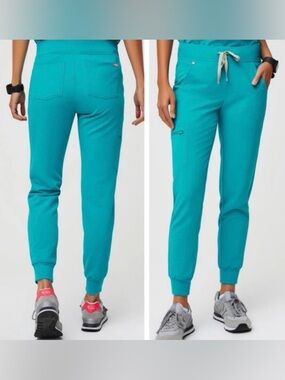 FIGS Teal Jogger Scrub Pants with Light Pink Drawstring 3XL Petite